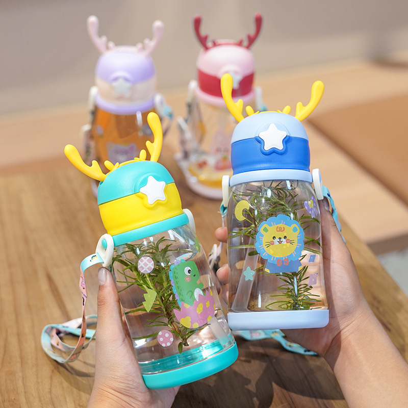 Summer net red antlers plastic cup children's cute sucker cup cute fun cartoon handy portable cup high color value cup