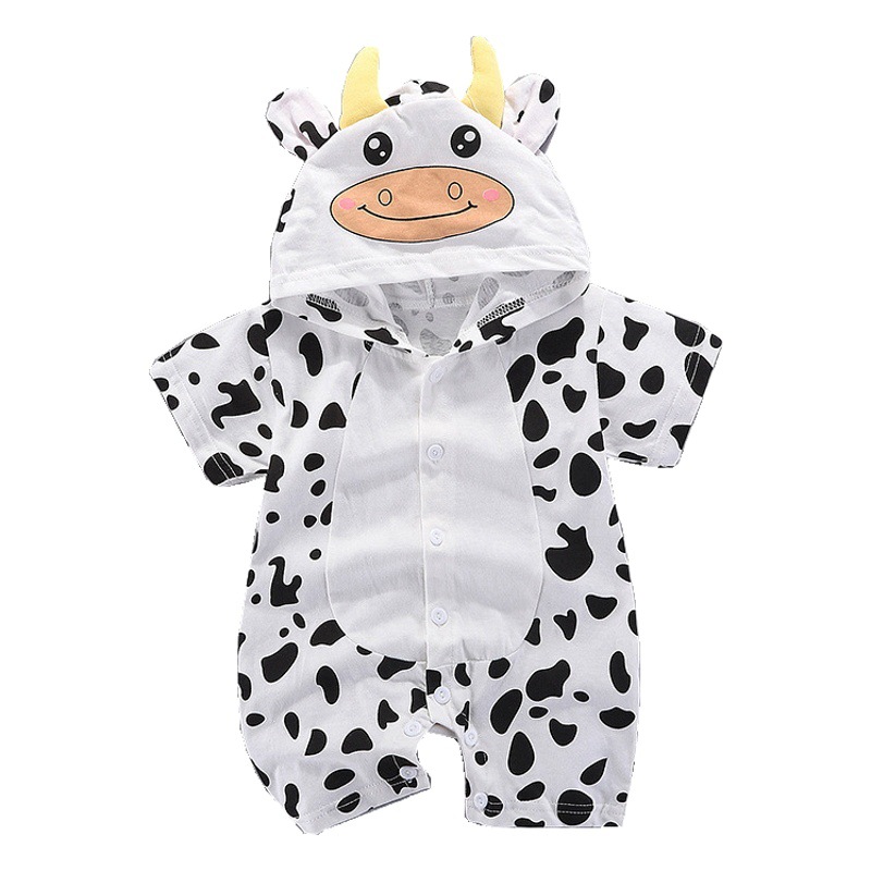 Cartoon Printed Baby Siamese Clothes for Boys and Girls Baby Short-sleeved Hare Clothes for Newborn Children Climbing Clothes with Open Crotch Thin Summer