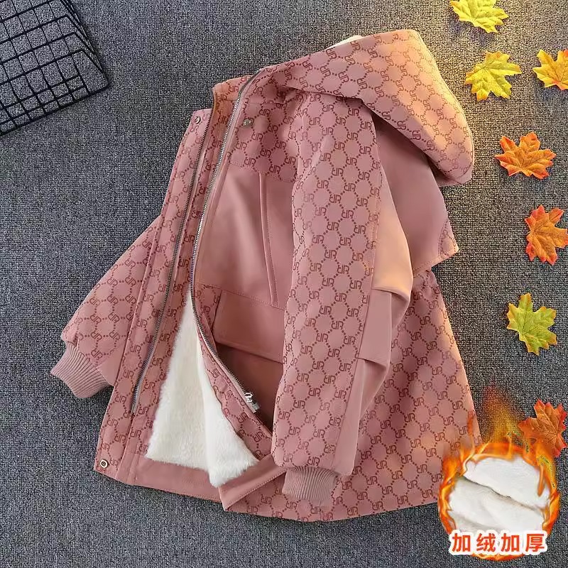 Picture of Girls' cotton-padded jacket coat autumn and winter new children's fleece-lined thickened cotton-padded coat medium and large children's fashion mid-length parker fashion
