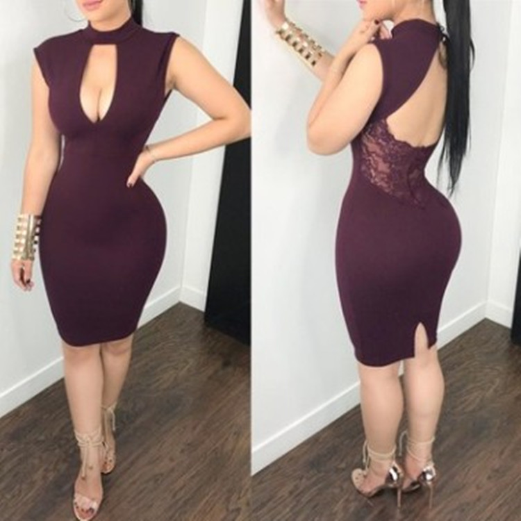 in stock explosions Amazon Europe and the United States new dress hollow backless slim sexy lace stitching dress nightclub