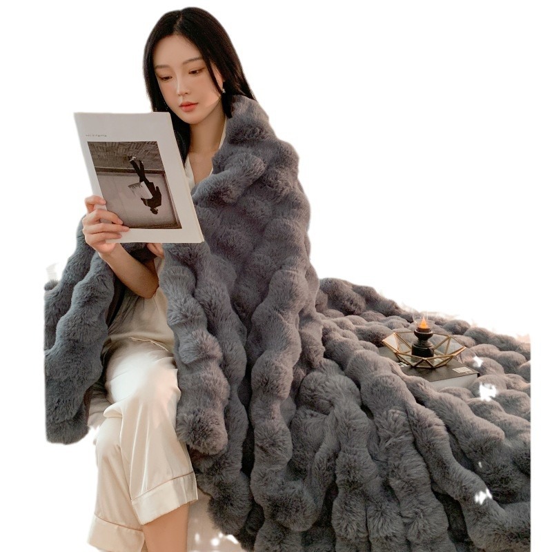 Picture of Tuscan Blanket Imitation Rabbit Blanket Bubble Velvet Blanket Double-sided Thickened Office Nap Blanket Sofa Cover Blanket
