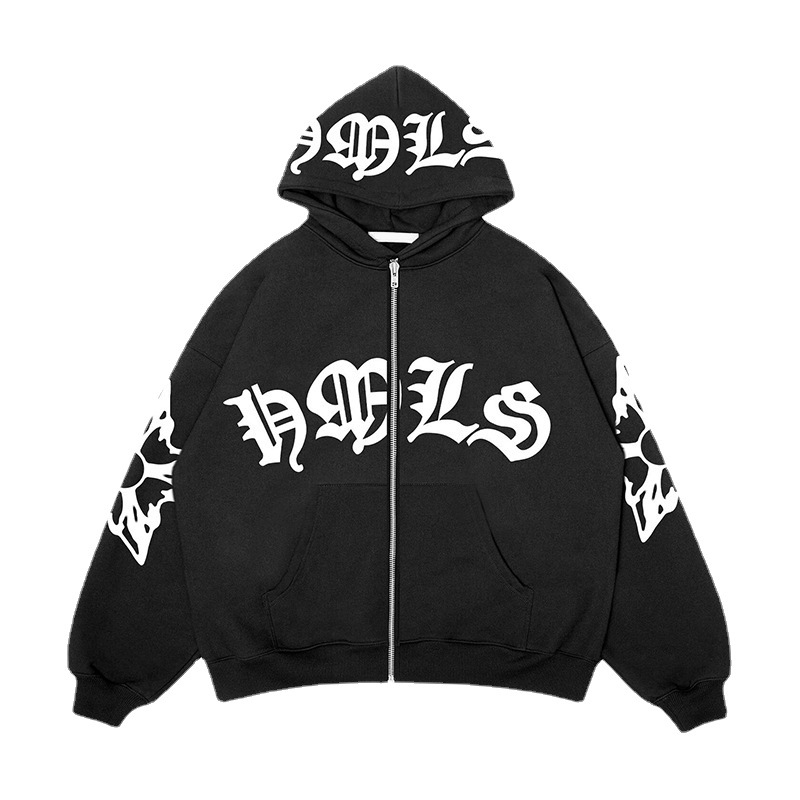 Picture of Spot 2023 Cross-border AliExpress Women's Street Loose Hoodie Foam Printed Zipper European and American Hoodie