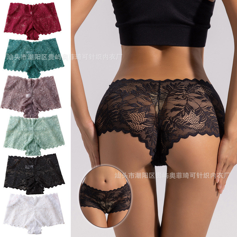European and American sexy lace underwear women's comfortable breathable low waist seamless ladies briefs plus size thin boxer briefs