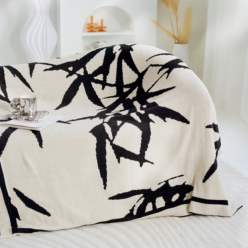 Picture of New Chinese bamboo black and white ink blanket towel bed tail blanket sofa blanket blanket blanket blanket bed tail towel bed flag