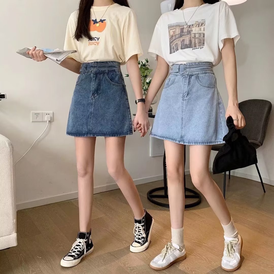 Summer Korean Style New High Waist Slimming Hip A- Line Short Skirt Female Student Design Sense Closing Hip Denim Half Skirt