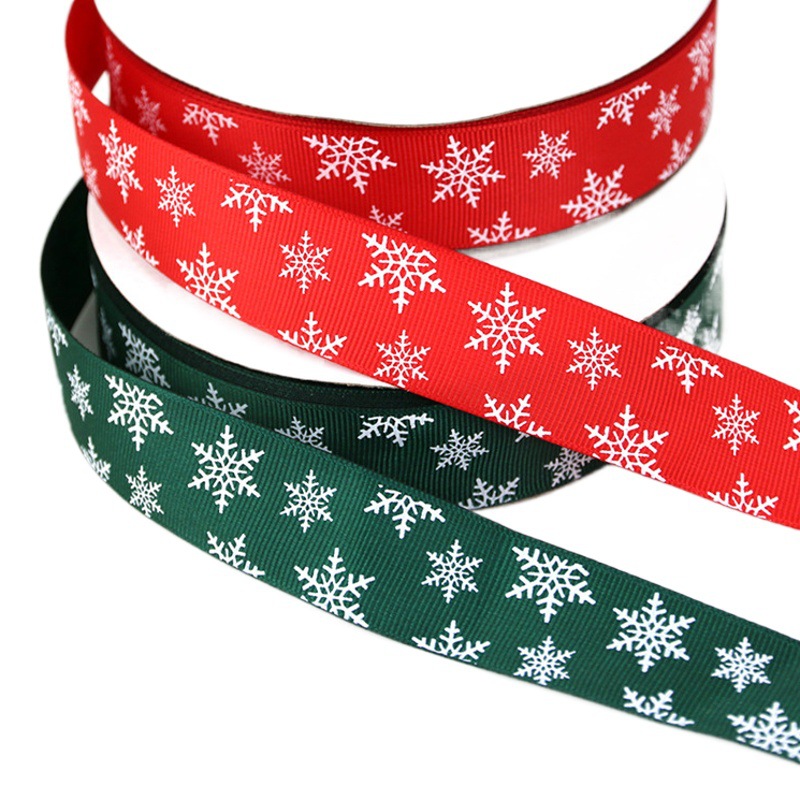 2.5cm Christmas Ribbon Rib Snowflake Printing Ribbon Flower Gift Packaging Christmas Belt in stock Wholesale