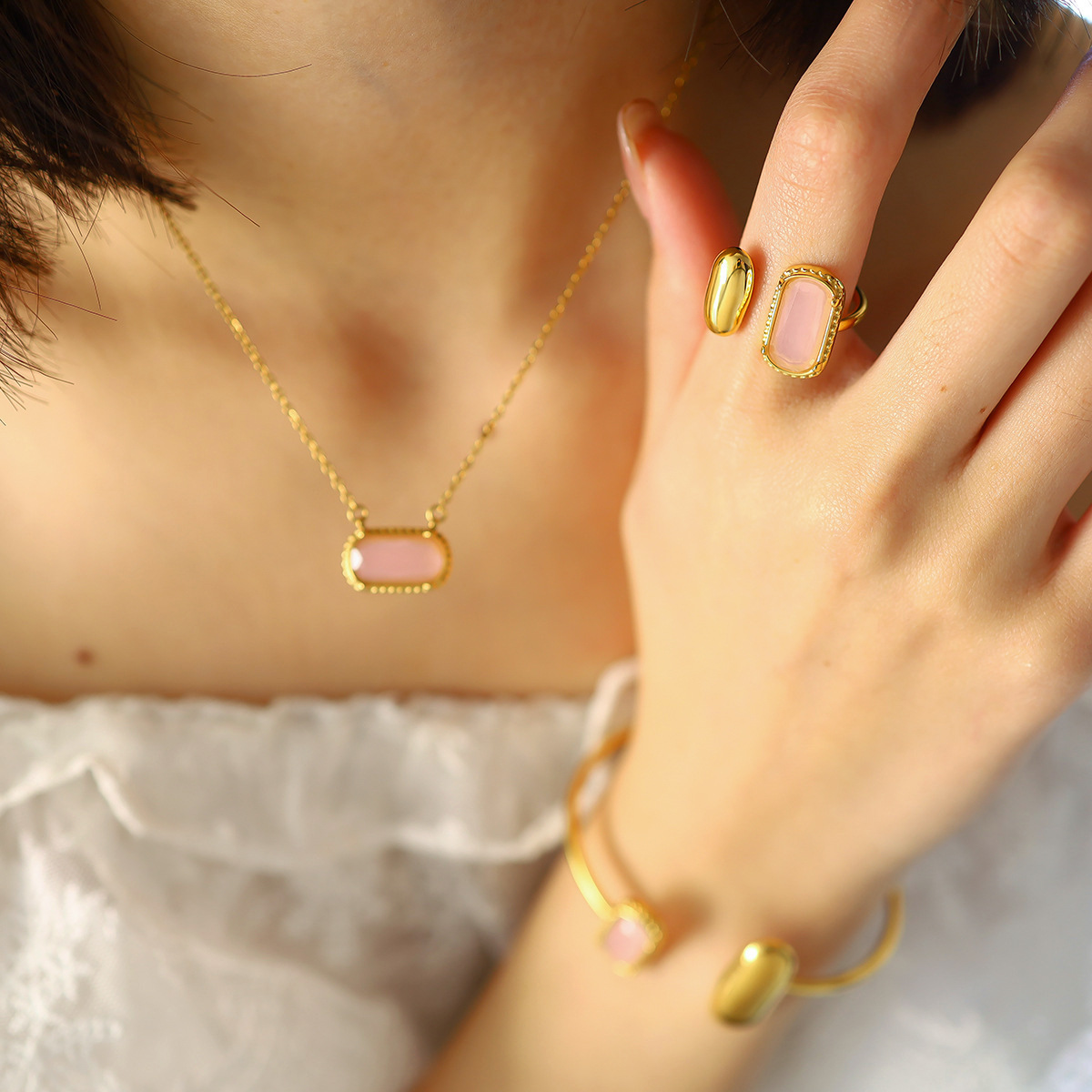 2025 Summer New Titanium Steel Necklace Inlaid with Zircon Non-Fading Earrings for Women Ins Style European and American Hand Jewelry Set