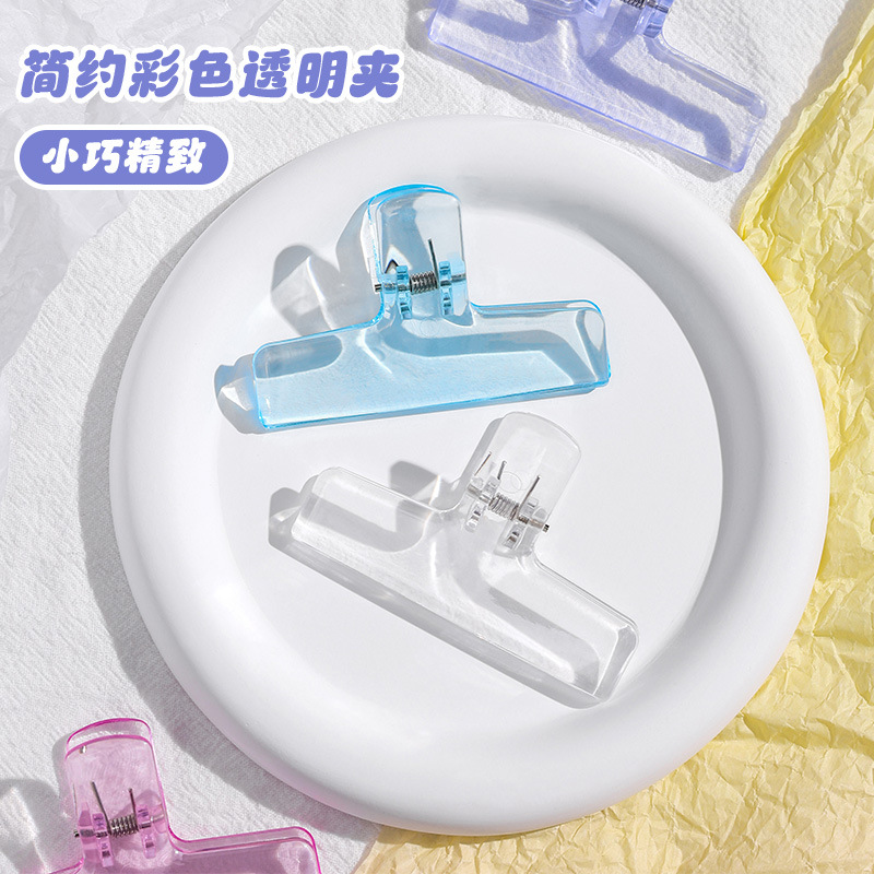Arc Color High Transparent Acrylic pp Clip Hand Account Office Book Clip Stationery Flat Small Long Tail Clip
