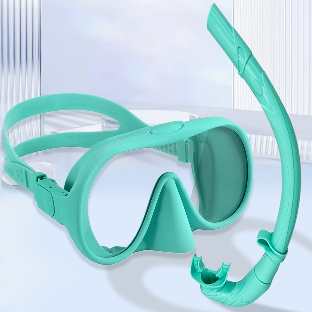 Adult children diving mirror with foldable silicone breathing tube portable diving hose tempered glass snorkeling surface