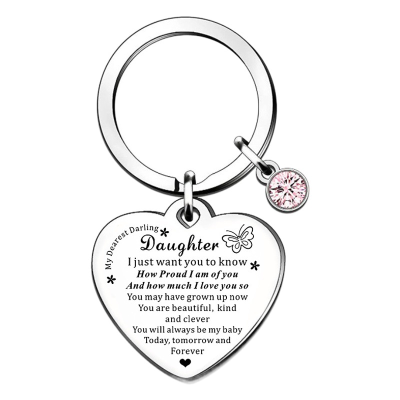 Cross-Border Sister Doughter Stainless Steel Keychain Best Friend Sister Heart-Shaped Pink and Blue Diamond Birthday