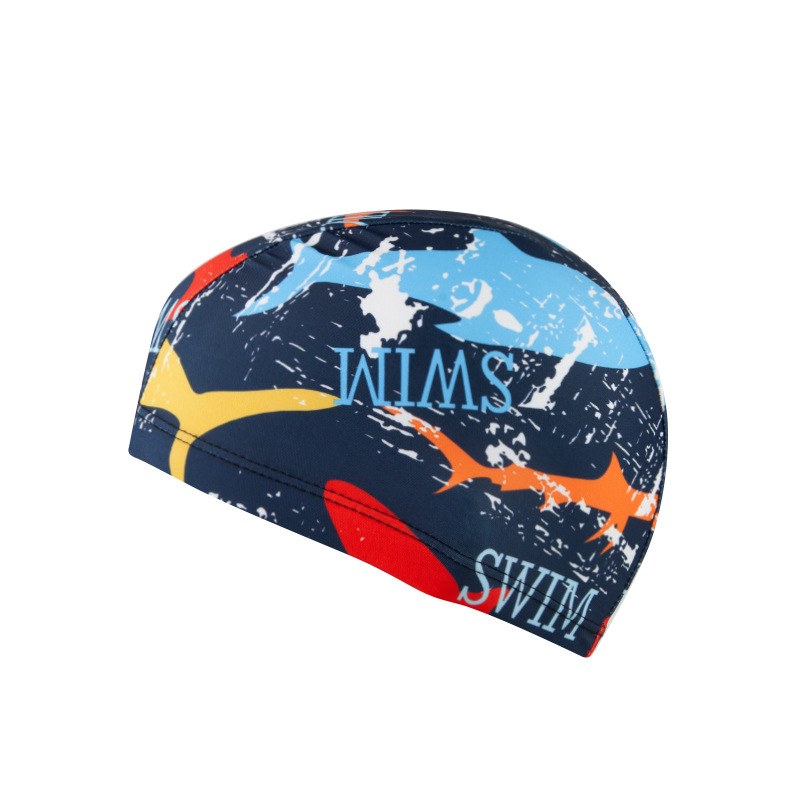 Picture of Swimming cap adult cloth cap swimming cap polyester nylon four needle six thread unisex large swimming belt paper card wholesale