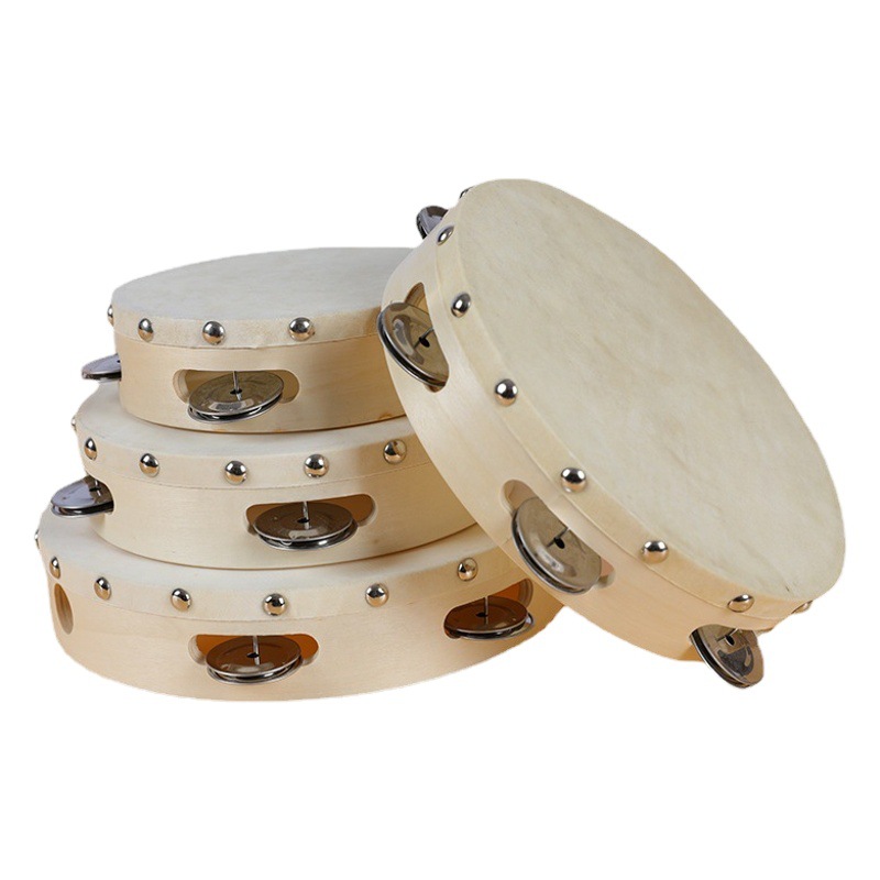 Cross-Border Hand Clap Drum Genuine Sheepskin Tambourine Red Tambourine Children's Early Education Drum Wooden Percussion Instrument White Leather Bubble Nail Drum