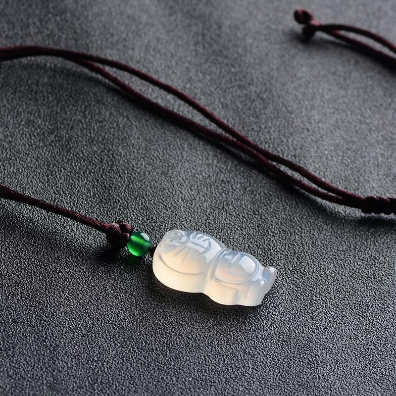 Picture of Ice White Chalcedony Doraemon Pendant Doraemon Children's Jade Pendant Small Ornament Agate Jade Necklace