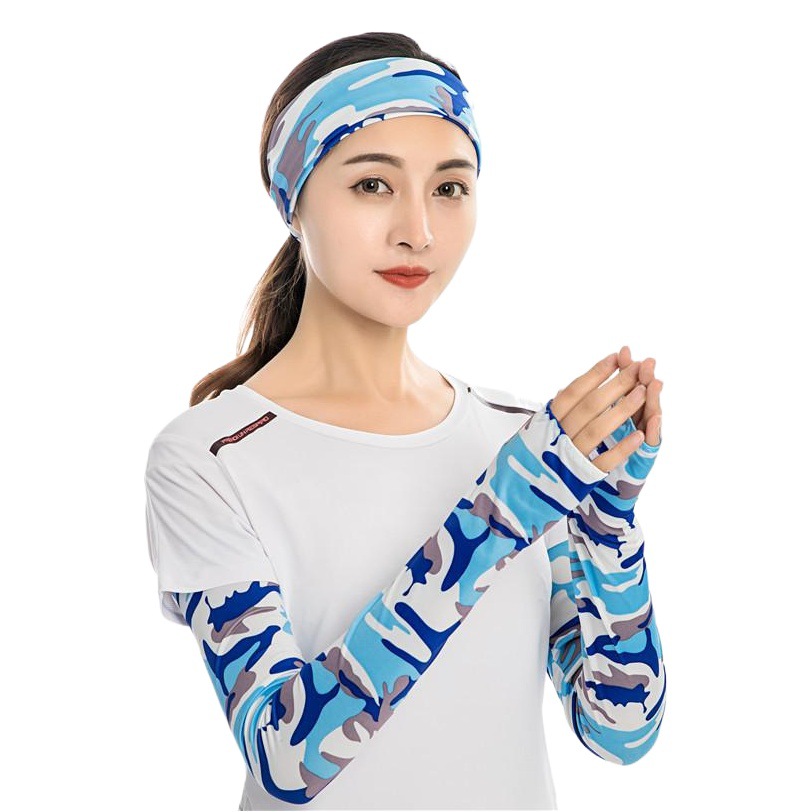 Cross-border Camouflage Ice Silk Sunscreen Sleeves Summer Outdoor Cycling Sleeves Lengthened 53cm Open Finger Sports Ice Sleeves for Men and Women