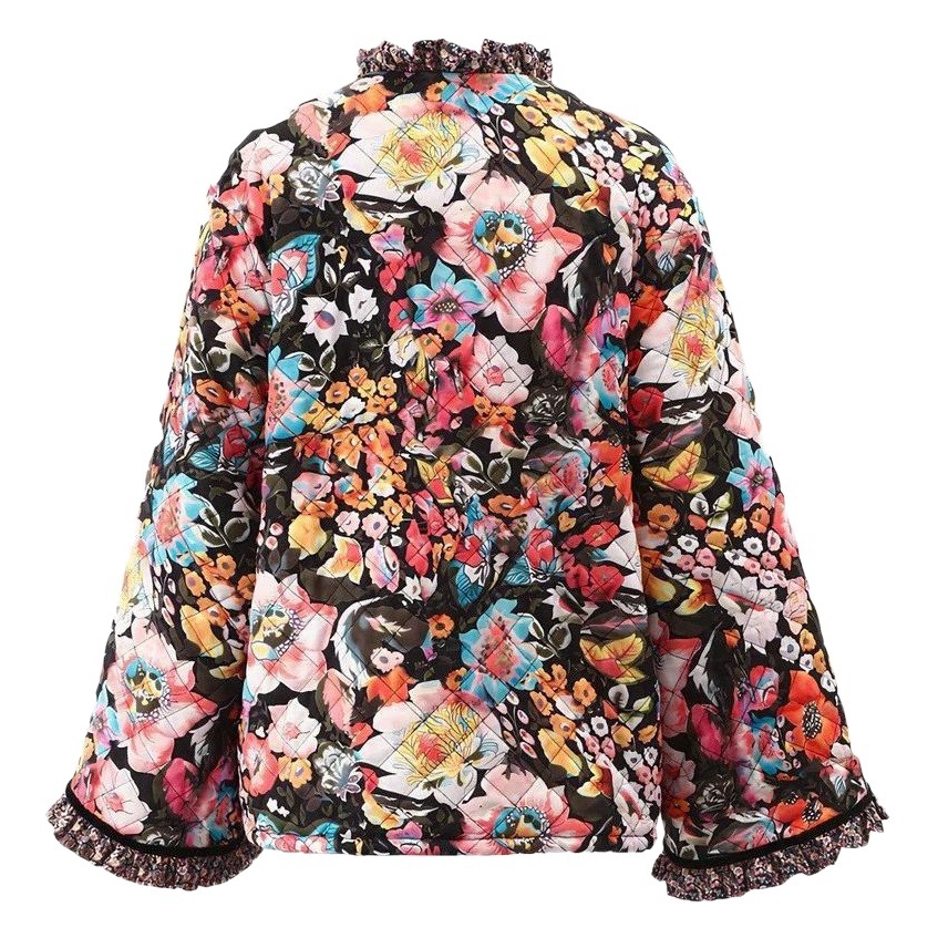 European and American Cross-border 2023 New Autumn and Winter Printed Cashmere Cotton Coat Comfortable Casual Trumpet Sleeve Loose Women's Cotton Coat