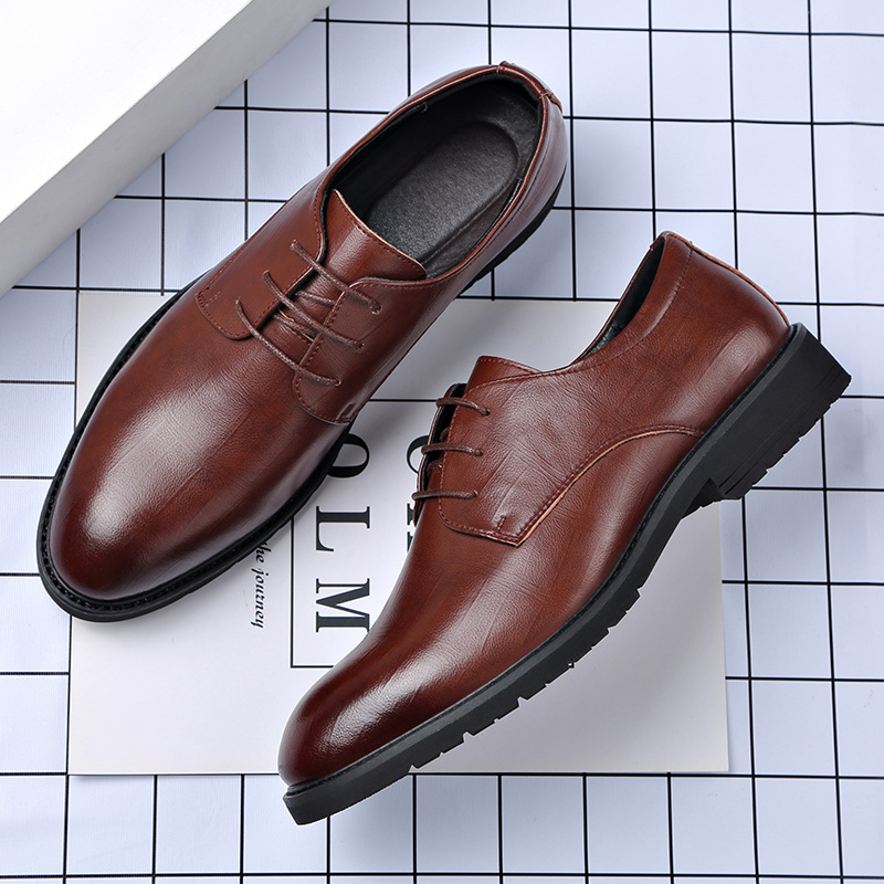 Picture of Spring New Dress Leather Shoes Soft Leather Business Casual Men's British Style Korean Pointed Toe Work Banquet Wedding Shoes