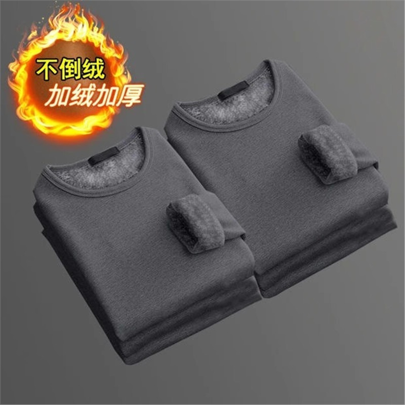 Picture of Long-sleeved T-shirt Women's Winter Trendy Brand Solid Color Crewneck Base Shirt fleece-lined Thickened Warm Inner Clothes Trendy T-shirt