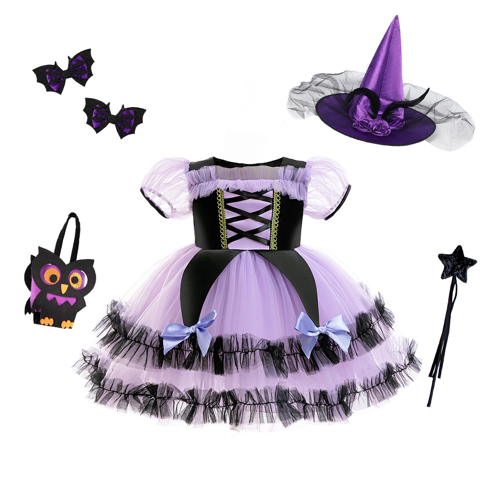 Cross-border halloween All Saints Children's Dress Dress Tulled Veil Dress Girl's Mesh Purple Tulled Dress