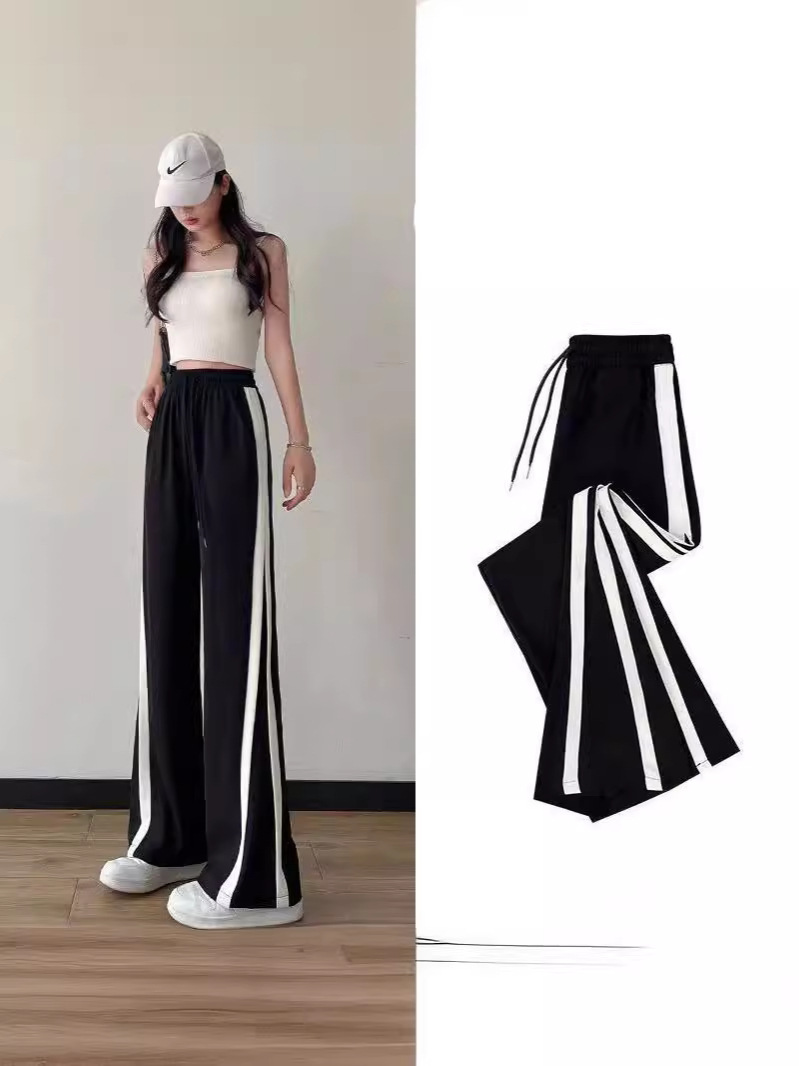 Split Straight Leg Pants Women's Summer New Korean-style Black Wide Leg Pants Fashion Sports All-match Loose Slimming Casual Pants