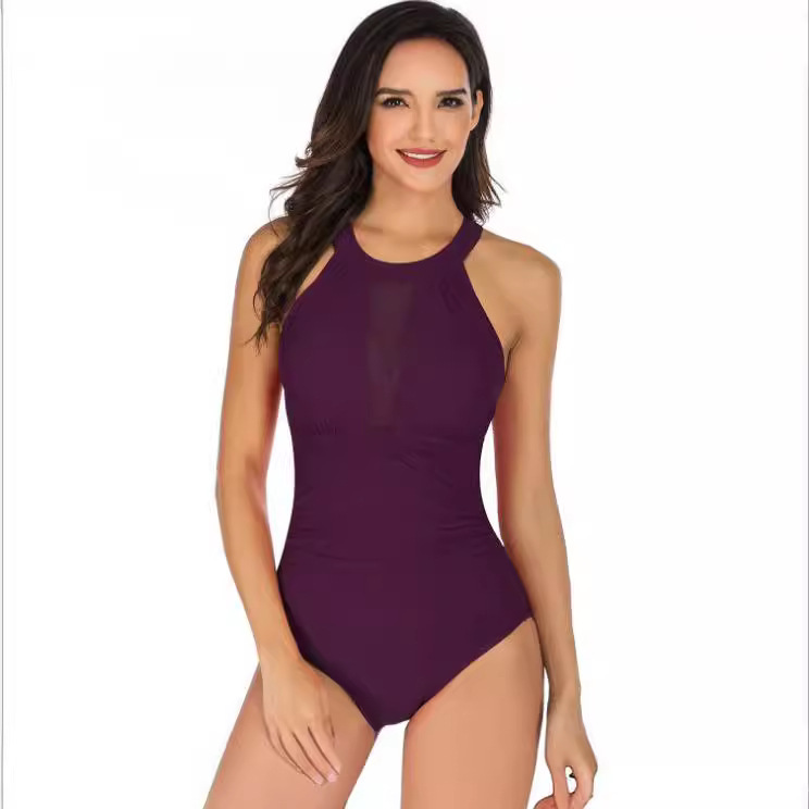 Picture of 2023 Export New Amazon Pure Color Sexy Backless Pure Color One-Piece Swimsuit European and American Ladies Halter Swimsuit