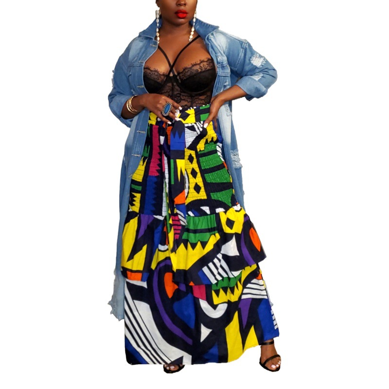 31232 New Cross-border Women's Clothing European and American Women's Foreign Trade Women's Clothing Amazon Hot Selling Printed Strap Long Dress