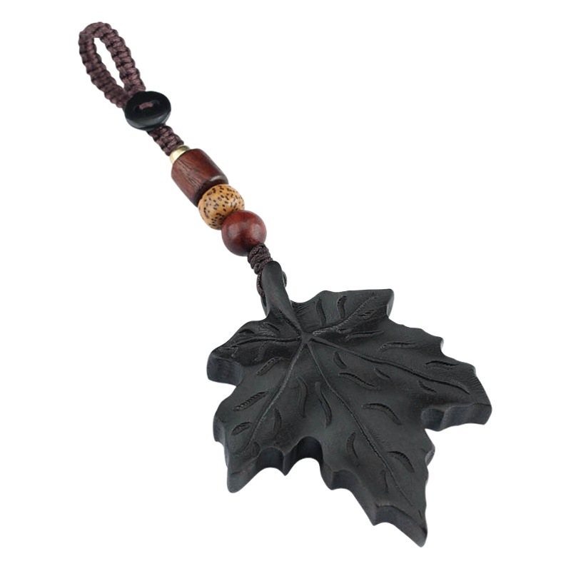 High-end car key pendant Ebony wooden leaf anti-lost key chain pendant creative key ring pendant