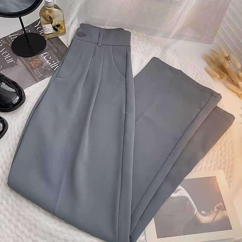 Picture of Wide Leg Pants Women's Summer Korean-style High Waist Loose Slimming Straight Elegant Dosing Casual All-match Black Trendy Pants