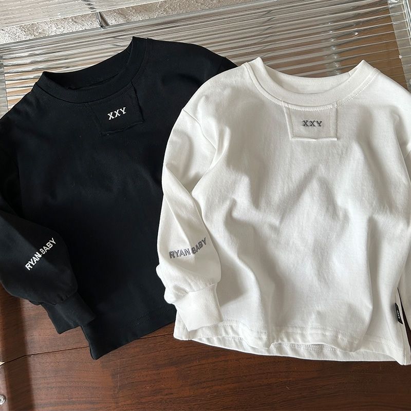 Children's T-shirt Loose 2024 Spring and Autumn Trendy Western Style Long Sleeve Letter White Base Shirt Baby Boys' and Girs' Top