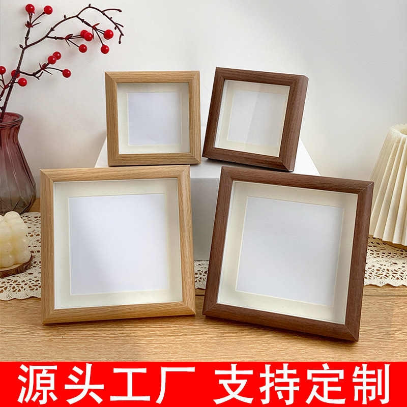 Factory wholesale hollow photo frame table square specimen mini 4 inch wooden glass stereo diy gift frame
