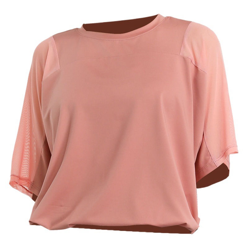 Mesh Stitching Loose Sports Blouse European and American Stretch T-shirt Fitness Running Dance Quick-drying Short-sleeved Yoga Clothing for Women