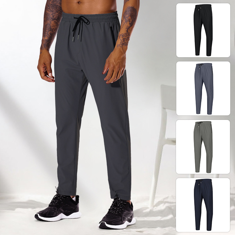 Sports pants men's summer thin breathable men's pants Ice Silk quick-drying stretch running trousers straight Ice Silk breathable