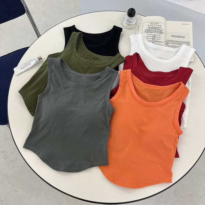 Picture of Women's wide-shoulder solid color vest with chest pad fixed Cup slim fit comfortable inner wear beauty back outer wear sleeveless bottoming top
