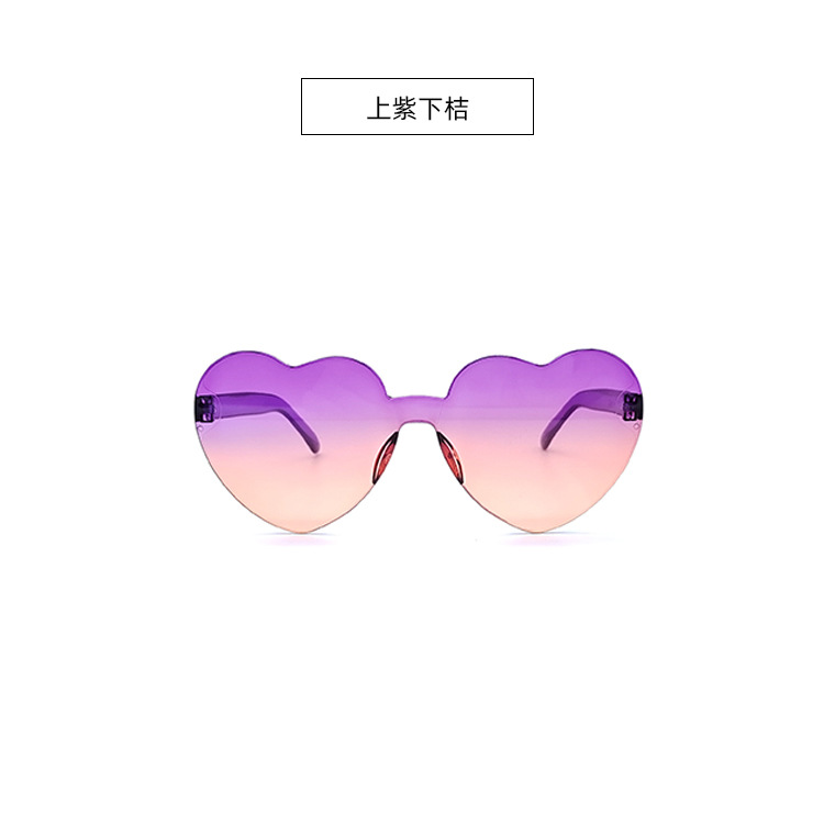 Picture of New love sunglasses jelly color frameless heart-shaped conjoined glasses dazzling color heart sunglasses