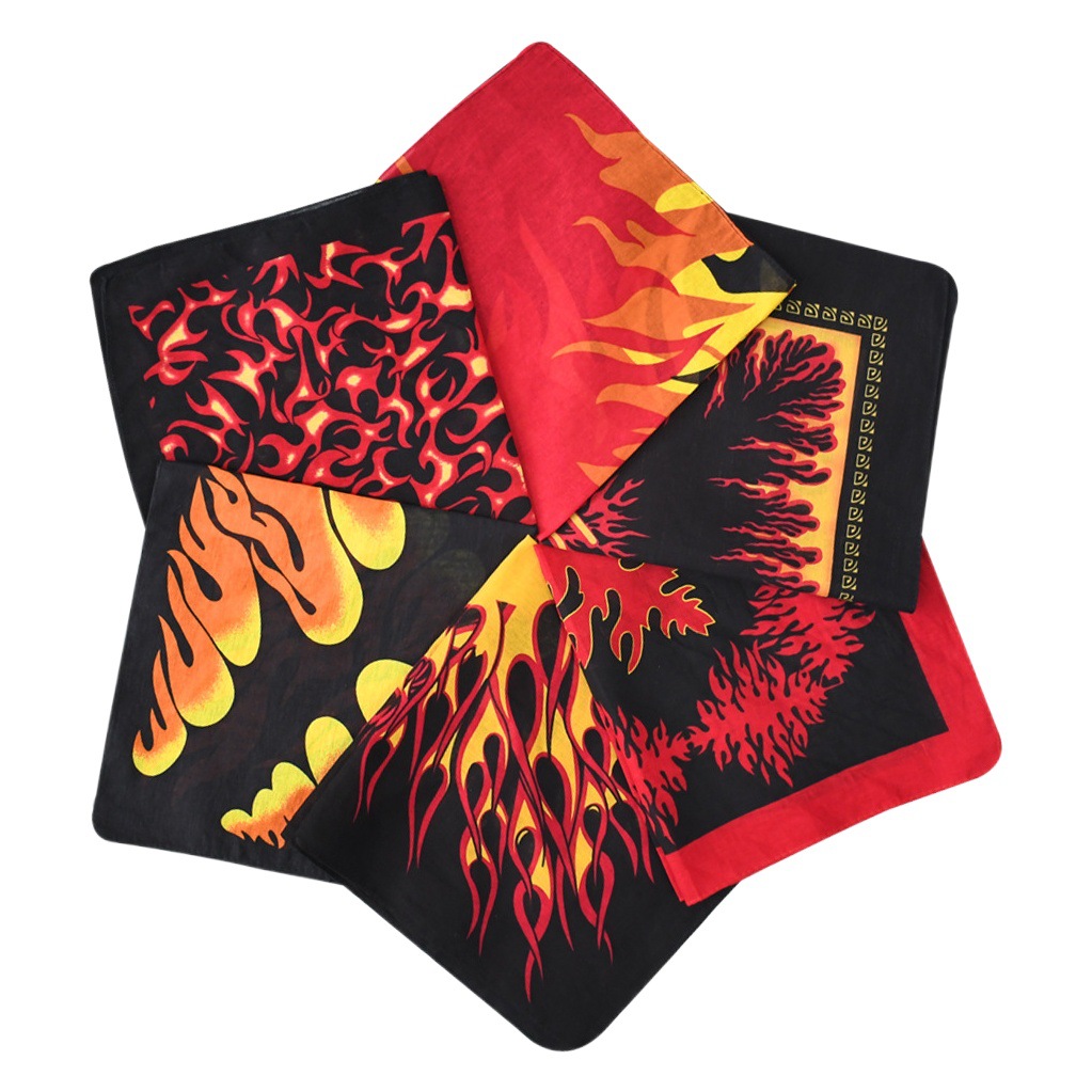 European and American fashion Halloween flame cotton headscarf hip hop fashion multi-functional all-match in stock wholesale square scarf