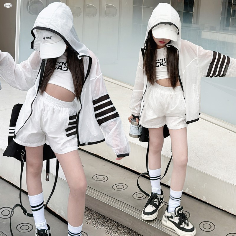 Girls' Sunscreen Coat Ice Silk Anti-ultraviolet suit 2025 New Two-piece Sunscreen Suit for Children in Summer