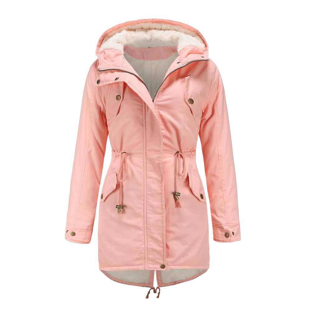 Picture of 2024 European Size Autumn and Winter New Women's Export Cotton Coat Women's Pure Color Hooded Parka Coat Thick Cotton Coat Fleece-Lined Cotton Coat