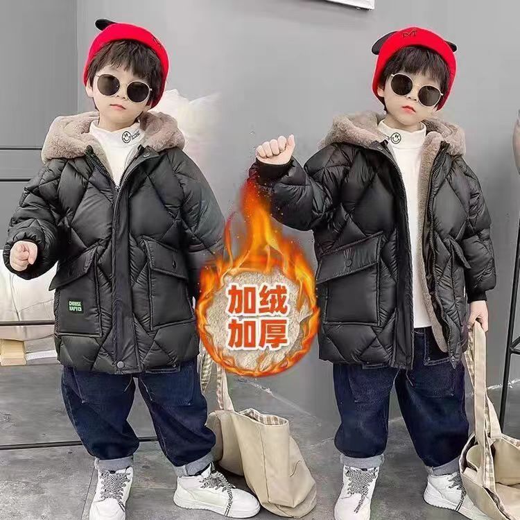 Picture of 2024 cotton-padded coat winter cotton-padded down coat boys fleece-lined thick winter coat cotton-padded coat Korean boys new children