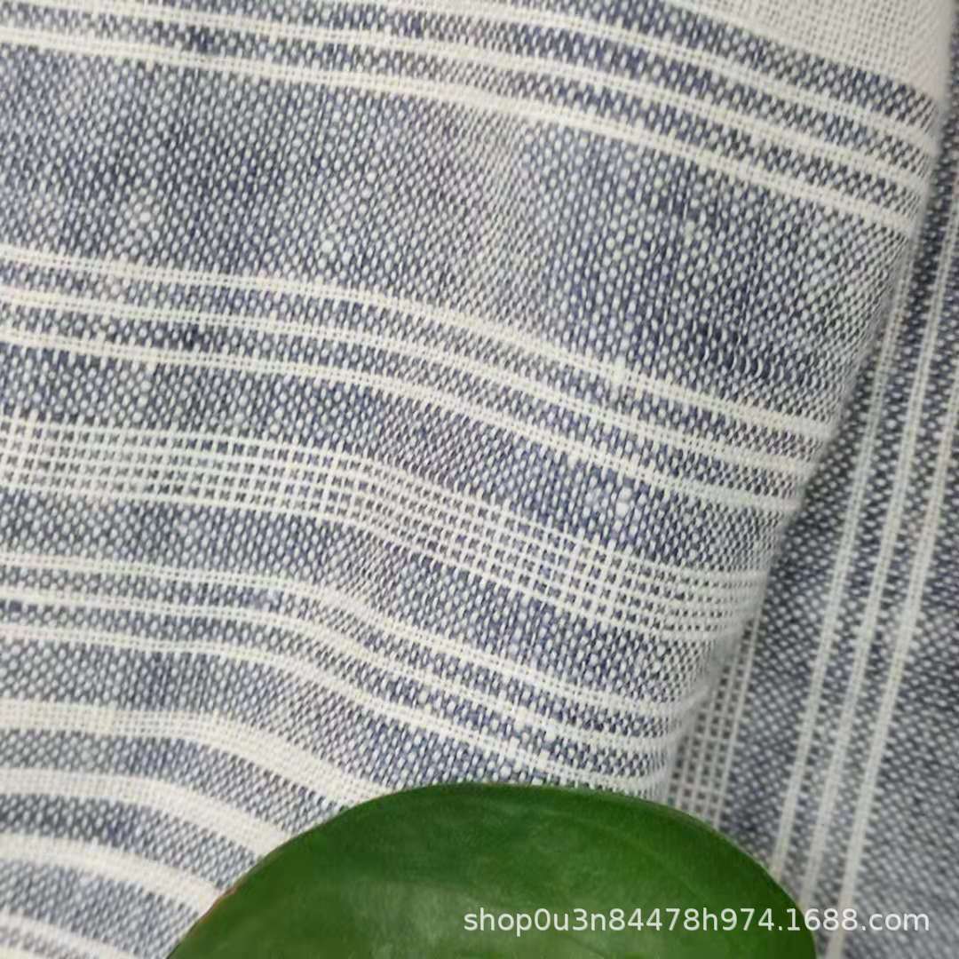 Picture of 100% linen Dark Blue and White Multi-stripes Wide linen Fine Stripesd Wide linen Enzyme Washing Material