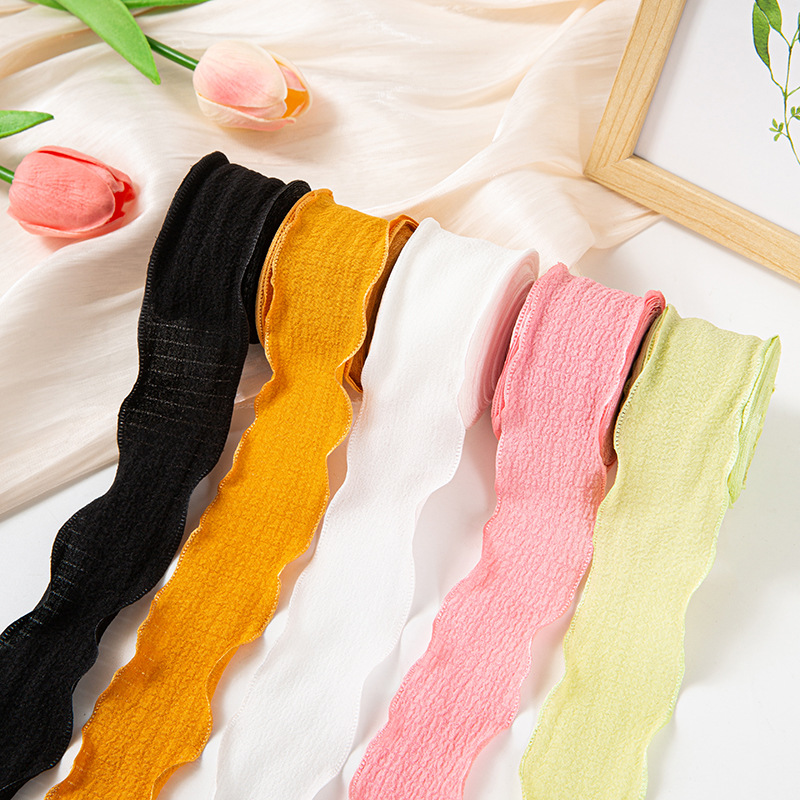 Bubble Pleated Ribbon Ruffled Linen Elastic Ribbon Flower Cake Packaging Handmade DIY