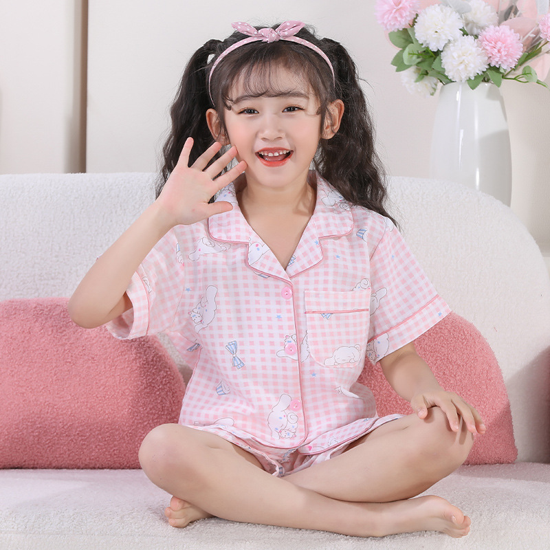 Picture of Cross-border Children's Pajamas Summer Thin Clouds Cotton Girls' Cute Cartoon Short-sleeved Shorts Set Middle and Large Children's Home Clothes