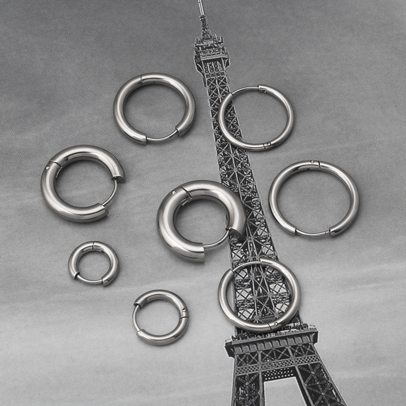 Picture of Stainless steel fashion versatile personality simple plain circle male and female titanium steel earrings earrings earrings earrings earrings