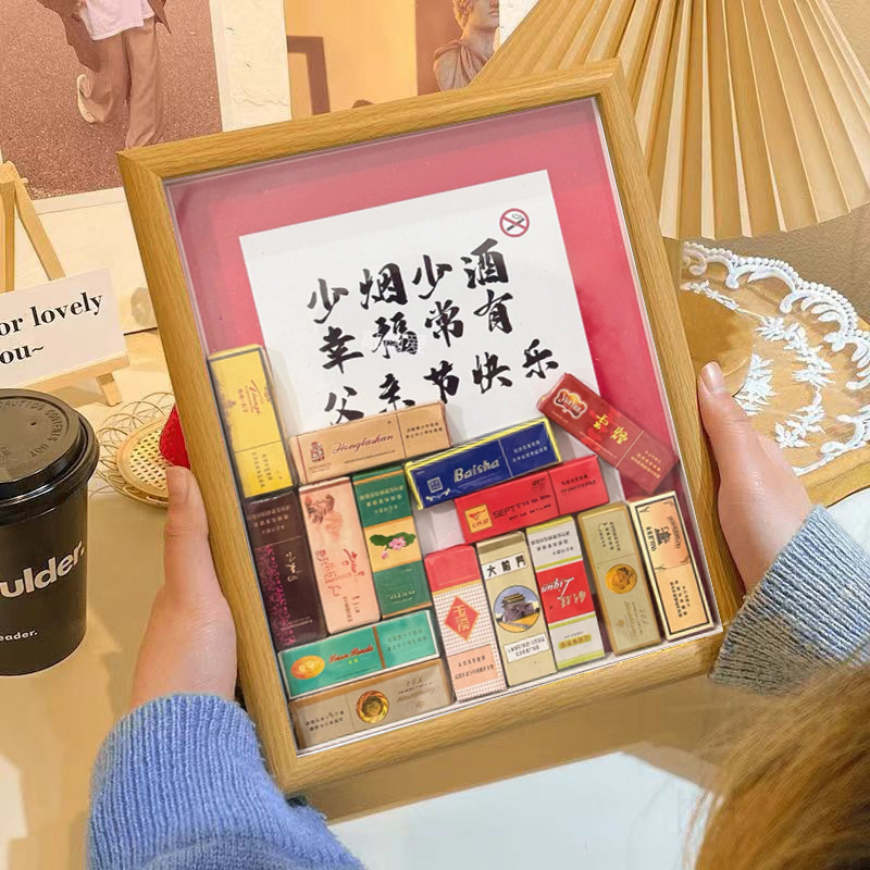 Quit Smoking Warning Cigarette Box Table Photo Frame Home Decoration Desk Decoration Father's Day Gift Creative Gift