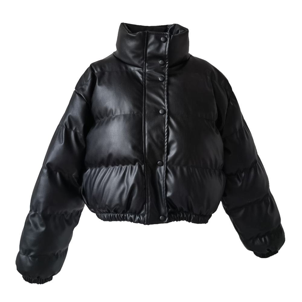 Picture of 2025 Autumn and Winter New Cross-Border Leather Jacket Plus Size Women's Navel-Baring Stand-Up Collar Leather Cotton Jacket