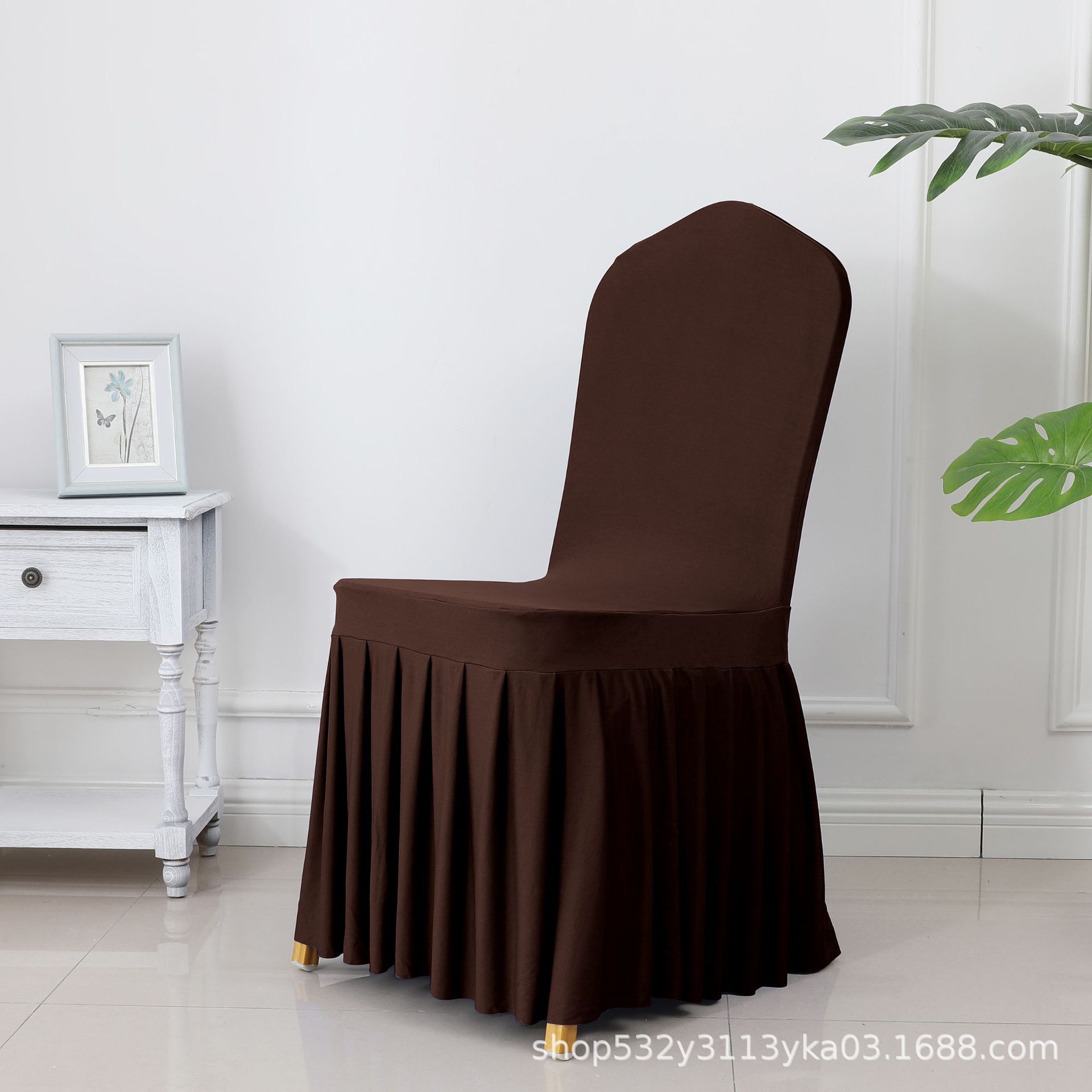 Picture of Chair Cover Thickened Stretch Pleated Skirt Dining Chair Cover Hotel Wedding Banquet Event Stool Cover Hotel Cloth