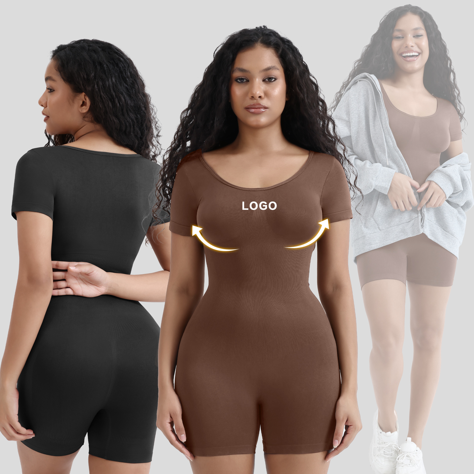 Picture of European and American-style Body Shaping jumpsuit Women's Body Shaping Waist Short-sleeved jumpsuit Seamless Spice Girl jumpsuit jumpsuit