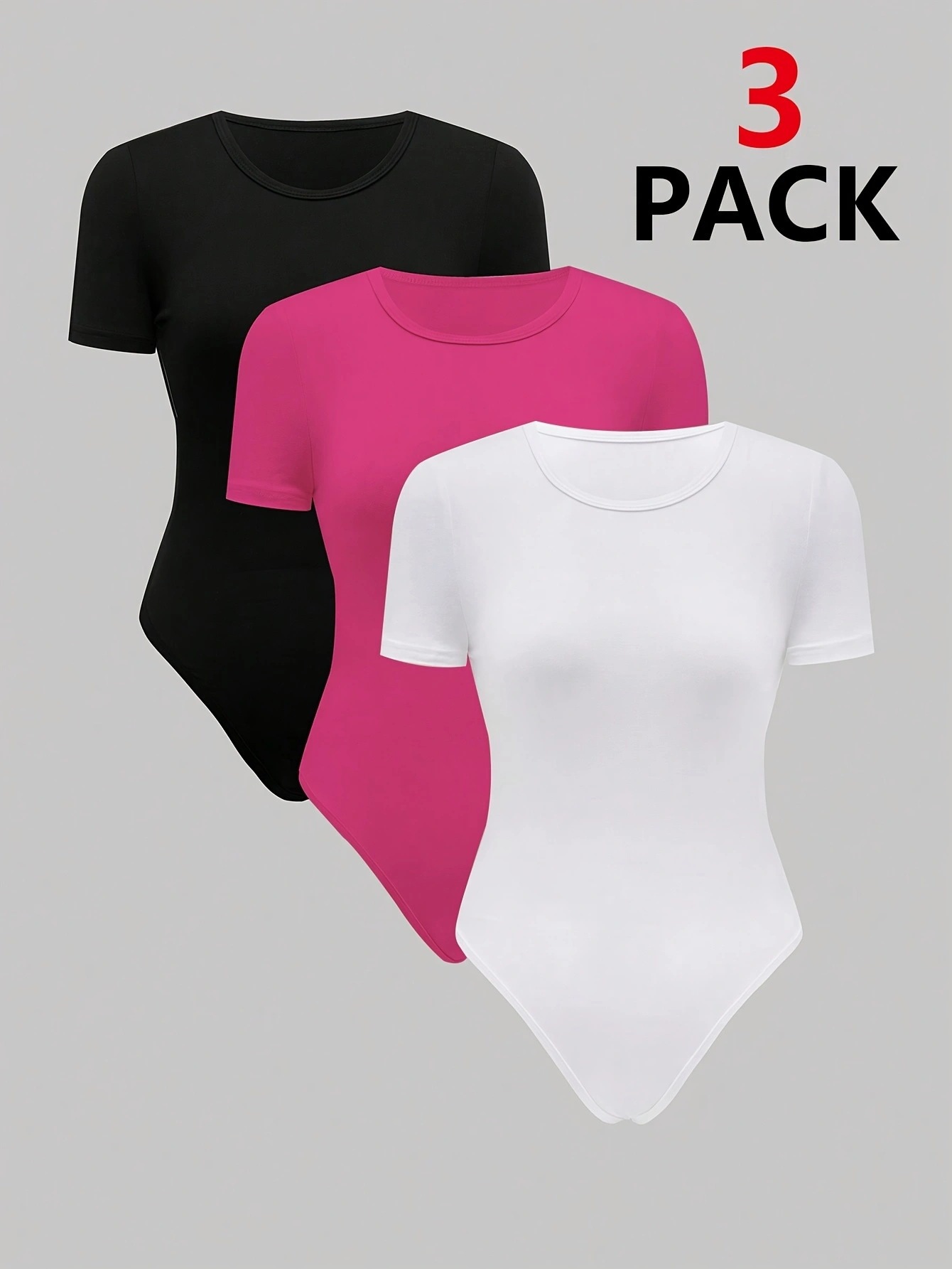 European and American Women's Clothing Skim 3-Piece One-Piece Short-Sleeved Top, Tight-Fitting Foggy Outer Wear, Body-Shaping Jumpsuit