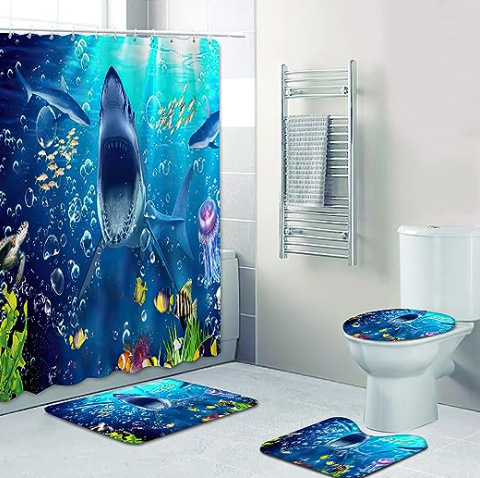 Picture of Cross-border supply non-perforated waterproof shower curtain bathroom partition bathroom thickened printed hanging curtain manufacturers wholesale