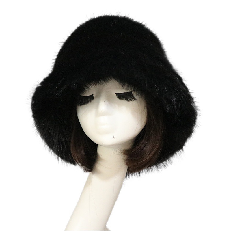 European and American New Fur Hat Women's Winter Warm Wool Plush Basin Hat Colorful Personalized Ear Protecting Large Wide Brim Fisherman Hat