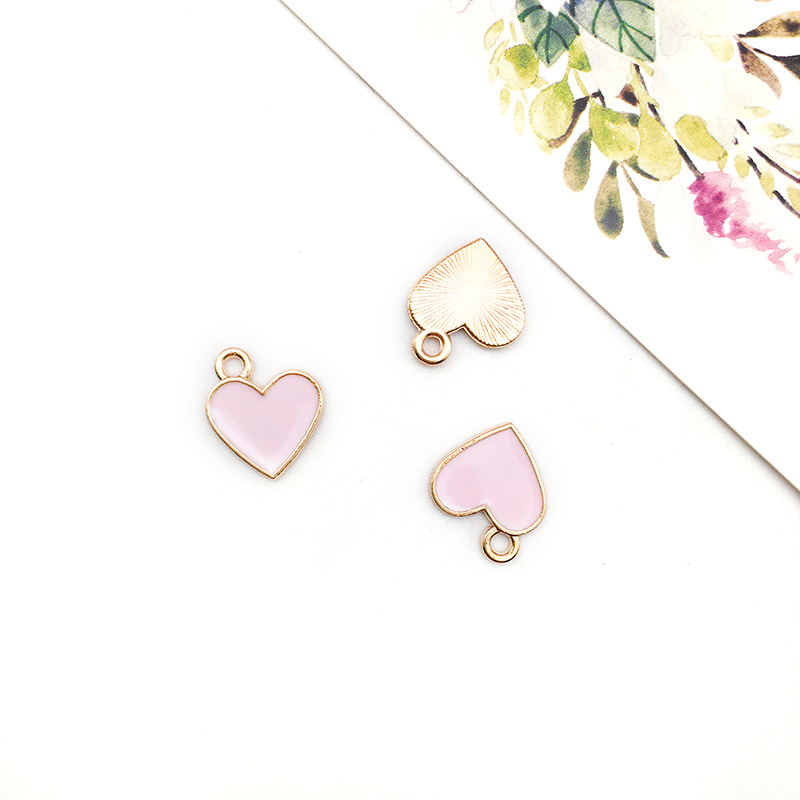 Picture of 1 K-Style of Oil Dripping Peach Heart-Shaped Pendant DIY Zinc Alloy Pendant Earrings Necklace 11mm Jewelry Accessories Material