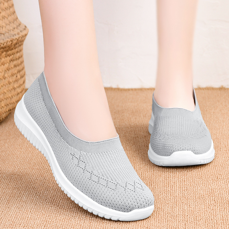 Picture of Women's Shoes 2025 New Style Breathable Fly-Knit Casual Shoes Soft Sole Large Size Cloth Shoes Lightweight Slip-On Mom Shoes